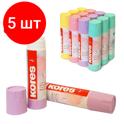 Комплект 5 штук, Клей-карандаш 40г Kores Pastel ассорти: розовый, желтый, фиолетовый , мятный клей карандаш kores pastel 40г