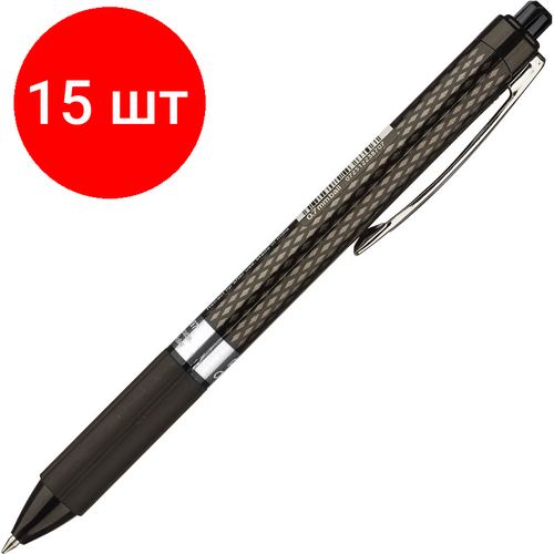 Комплект 15 штук, Ручка гелевая автомат. PENTEL K497-А OhGel д. ш.0.7мм рез. манж. черный