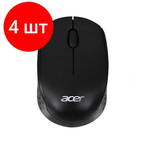 Комплект 4 штук, Мышь компьютерная Acer OMR020, черный беспроводная компактная мышь acer omr020 черный