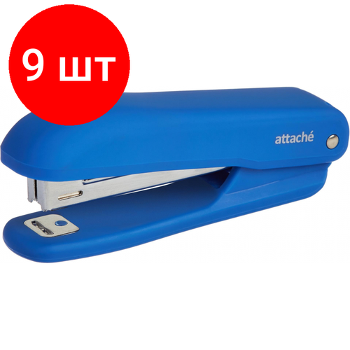 Комплект 9 штук, Степлер Attache Comfort до 12 лис, soft touch покрыт, синий,№10 антистеп