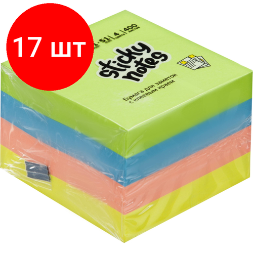 стикеры attache selection куб 51х51 неон 1 4 цвета 400 л Комплект 17 штук, Стикеры Attache Selection куб 51х51, неон-2 4 цвета 400 л