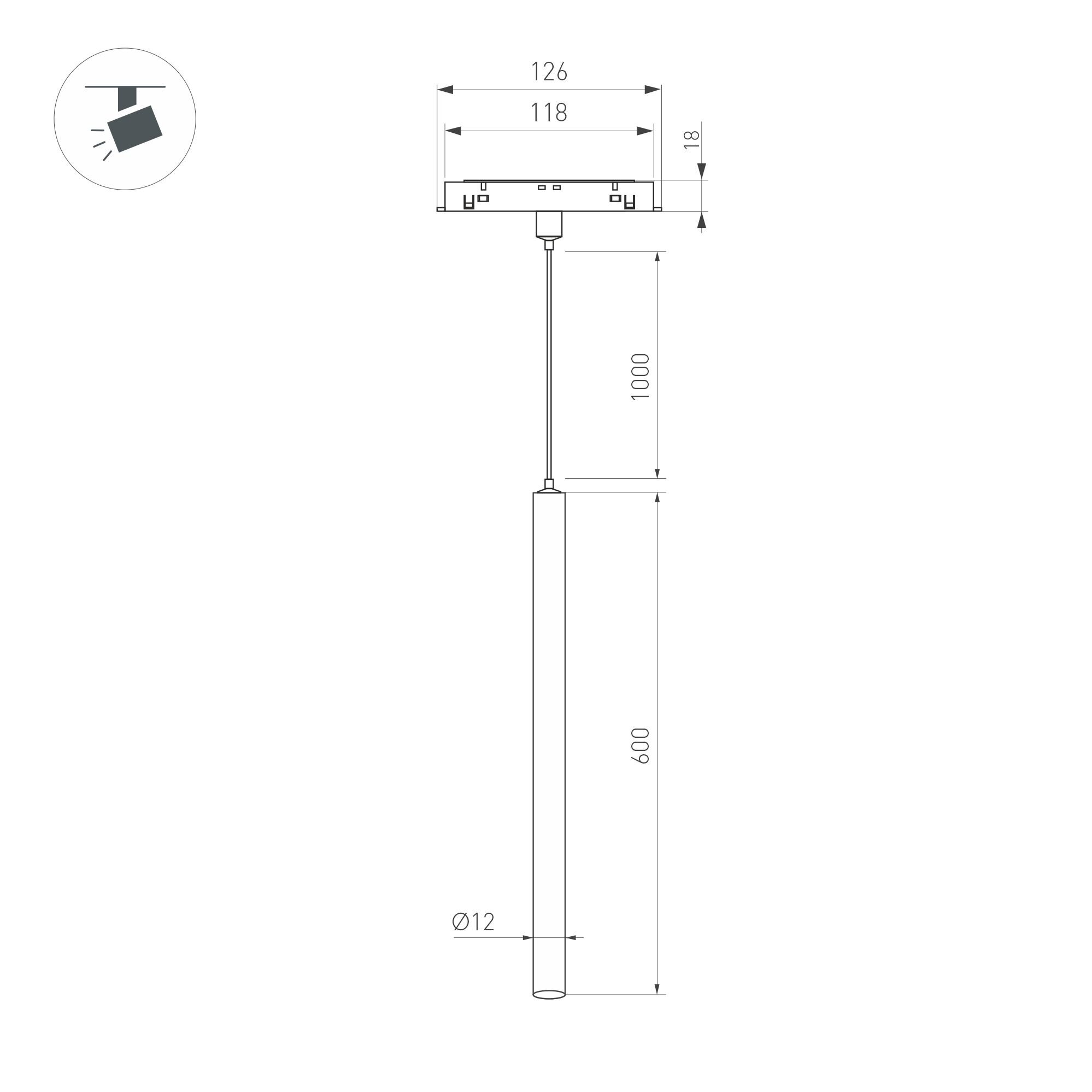 044501 Светильник MAG-ORIENT-SPOT-HANG-L600-R12-2W Day4000 (BK, 20 deg, 48V) (Arlight, IP20 Металл, 5 лет)