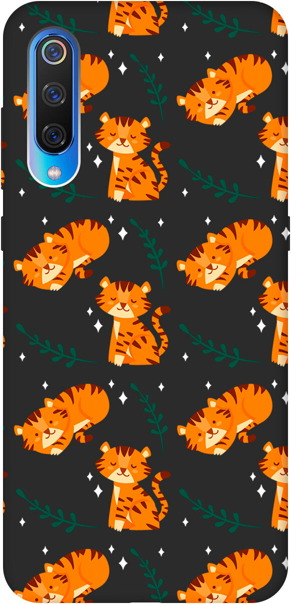 Матовый Soft Touch силиконовый чехол на Xiaomi Mi 9, Сяоми Ми 9 с 3D принтом "Tigers" черный