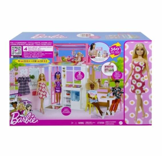 Кукольный дом Mattel "Barbie", 2 этажа, щенок, с аксессуарами