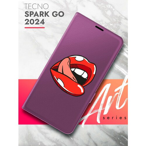 Чехол на Tecno Spark Go 2024 (Техно Спарк Гоу 2024) фиолетовый книжка эко-кожа с функцией подставки и магнитами Book Case, Brozo (принт) Губы чехол на tecno spark go 2024 техно спарк гоу 2024 черный книжка эко кожа с функцией подставки и магнитами book case brozo принт череп змея