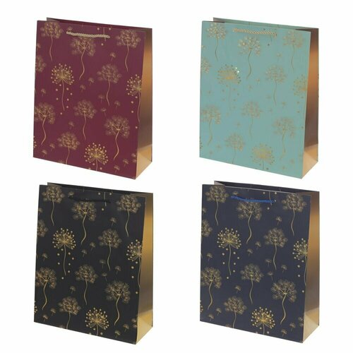 Пакет подарочный (бумага, плотность 210г/м2, блок 12шт), Д26 Ш10 В32 см, 1 шт из 4в.