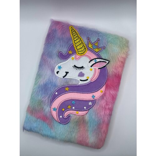 Блокнот ежедневник Единорог для девочек, в линейку, пушистый/меховой/плюшевый, подарок