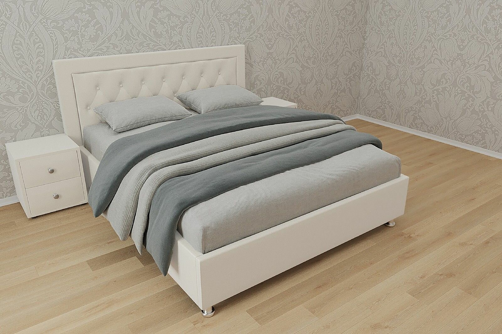Односпальная кровать Алания 120x200 основание металлическое с ламелями велюр белый ножки 13 см хром