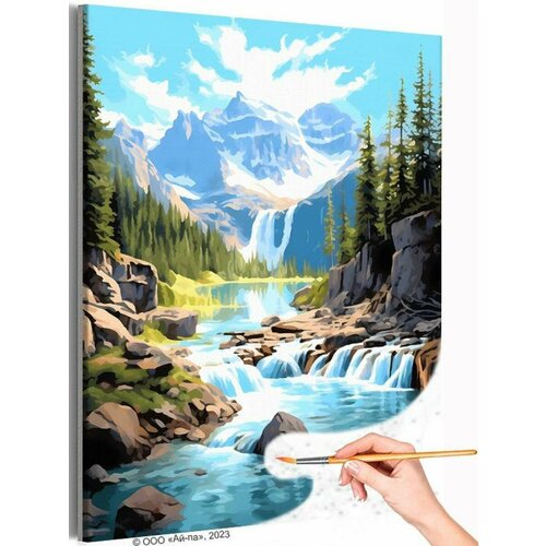 Горы и водопад Природа Пейзаж Река Лето Интерьерная Раскраска картина по номерам на холсте 40х50