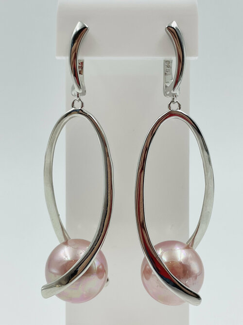 Серьги с подвесками , жемчуг имитация, размер/диаметр 60 мм, розовый
