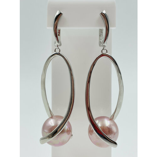 Серьги с подвесками , жемчуг имитация, размер 60 мм, розовый