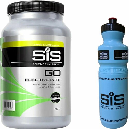 Изотоник SCIENCE IN SPORT (SiS) GO Electrolyte + Бутылочка синяя 1 x 1600 г, Лимон-лайм изотоник science in sport go electrolyte powder лимон лайм 1600 г