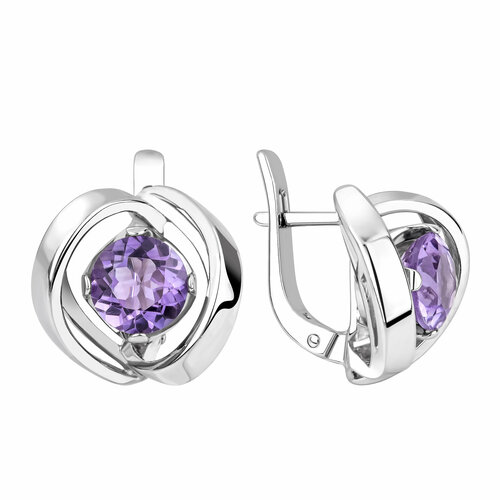 Серьги АМБЕР, серебро, 925 проба, родирование, аметист, серебряный