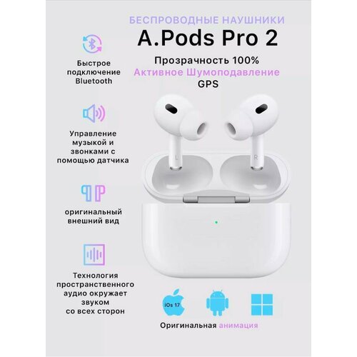 Беспроводные наушники с шумоподавлением для телефона iPhone Samsung Xiaomi Honor Oppo Huawei Tecno версия PRO 2 c анимацией 205300₽