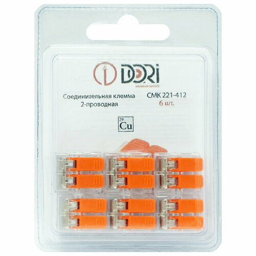 Клемма соединительная dori 2х4кв мм 6шт прозрачный 599₽