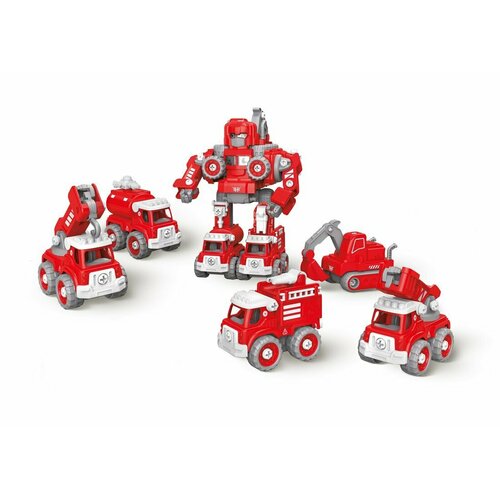конструктор робот 5 в 1 5 машин строительной техники трасформируются в робота конструктор с отверткой Робот конструктор 5в1, 5 машин трансформируются в робота, красный Пламенный мотор 870646