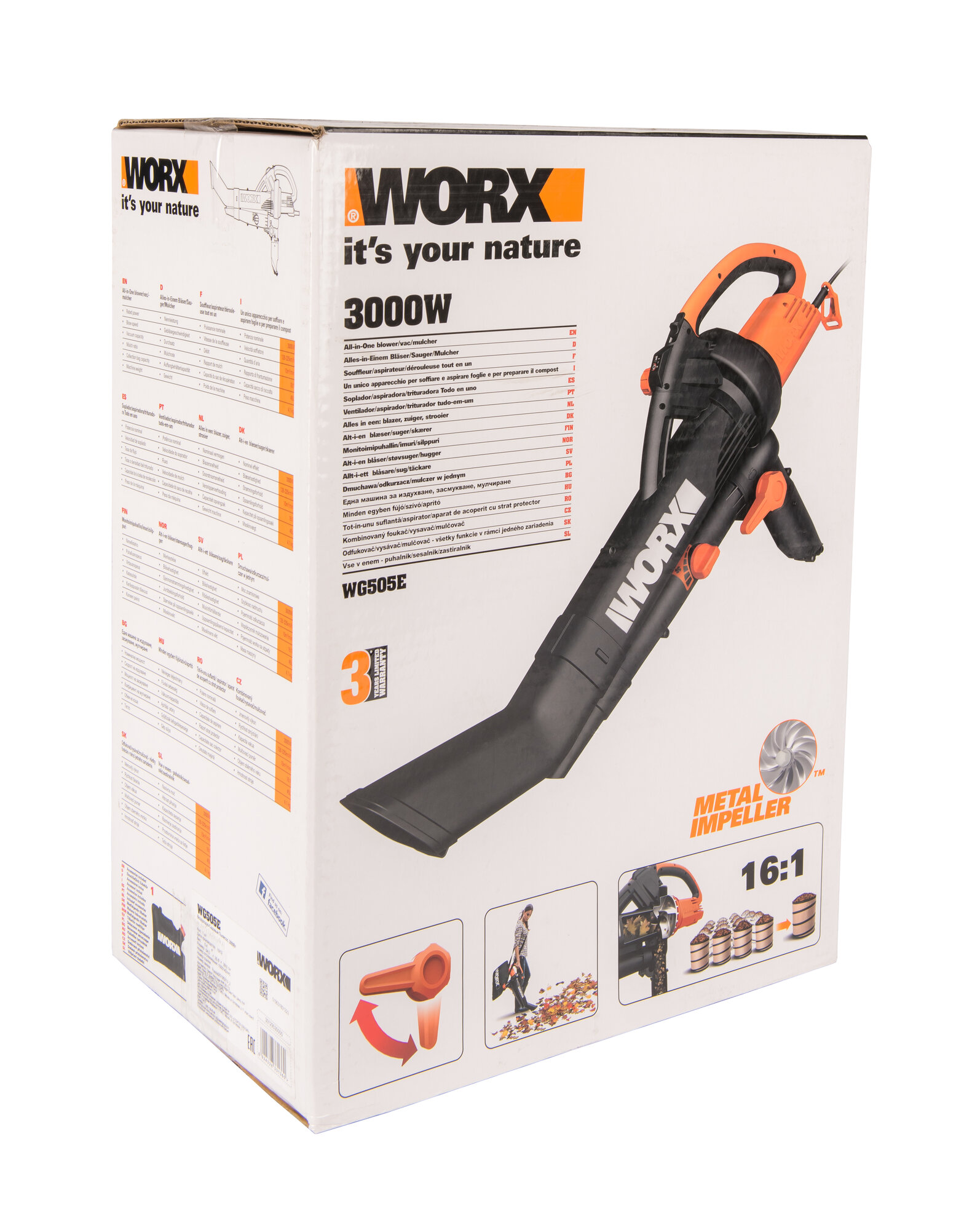 Воздуходув-Садовый Пылесос WORX WG505E, 3000Вт