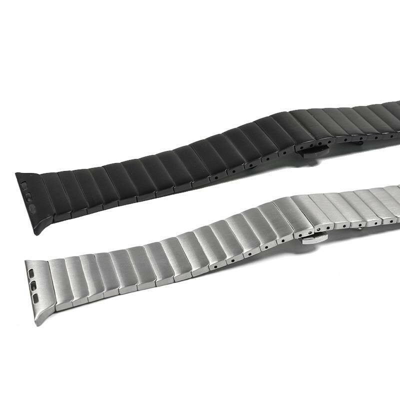 Браслет блочный для часов Apple Watch 42мм/ 44мм/ 45мм застежка бабочка #02 серебристый