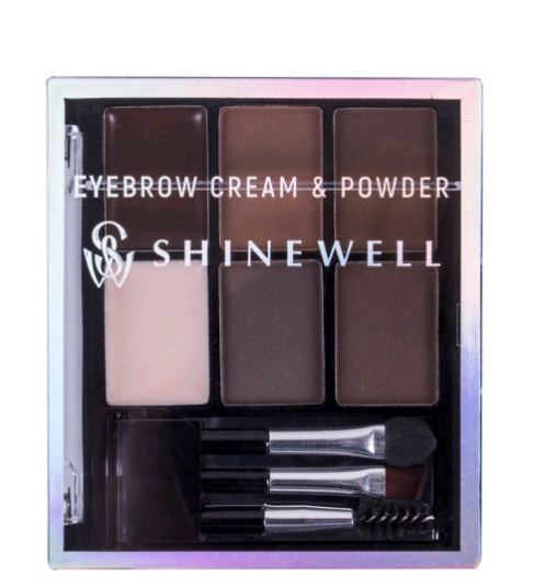 Shinewell Eyebrow Cream & Powder Универсальный набор для стилизации бровей №bc1-2/1 коричневый+графит
