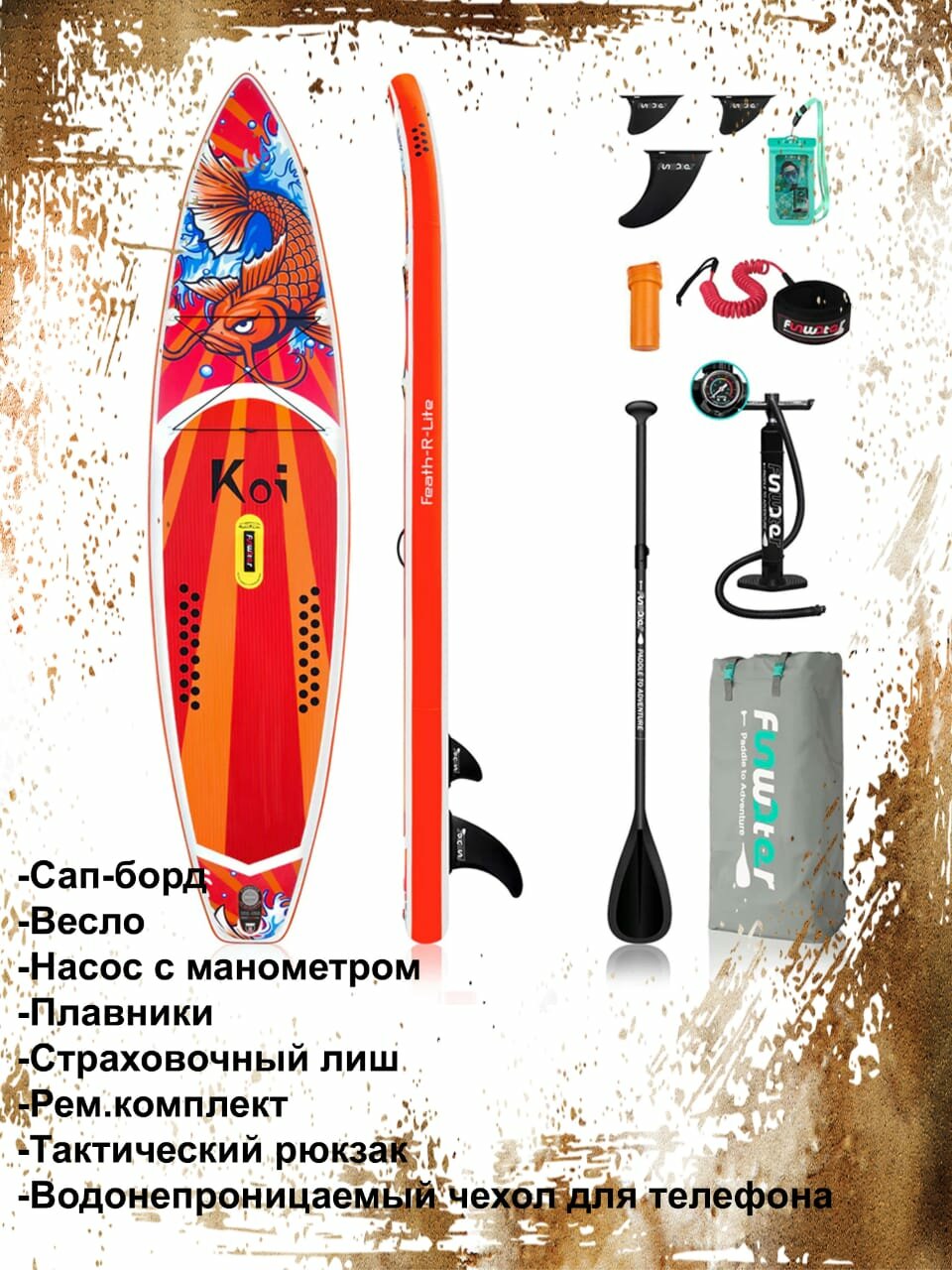 Sup board (Сапборд) с креплением для камеры / 2024 / Надувная доска KOI 11.6 / 350*84*15/ Полный комплект — фото 1