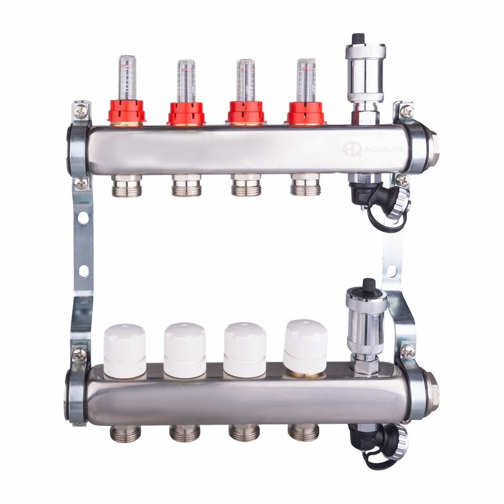 Коллекторная группа с регулирующими клапанами и расходомерами для теплого пола 1"х4х3/4"