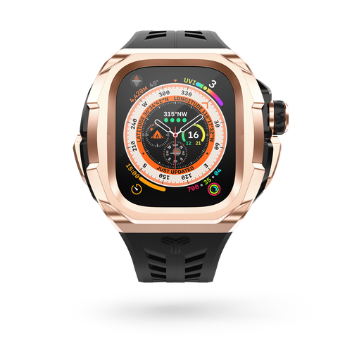 Чехол для часов Y24 для Apple Watch Series Ultra, Ultra 2; 49mm, нержавеющая сталь / резина, розово-золотистый / черный черный, золотистый