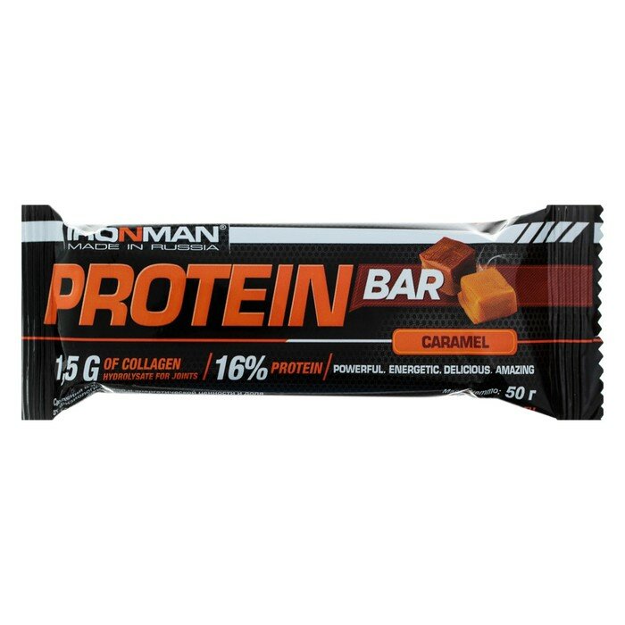 Россия "IRONMAN" Батончик "Protein Bar" с коллагеном, 50 г (Карамель/ тёмная глазурь)