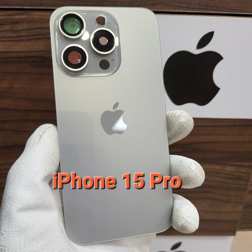 Крышка для iPhone 15 Pro - задняя стеклянная панель "Оригинальное качество" (Цвет: Natural Titanium) серый, бежевый, natural