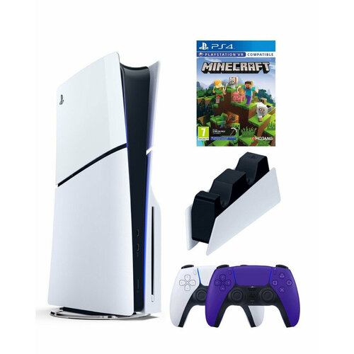 приставка sony playstation 5 slim 1 tb 2 ой геймпад пурпурный зарядное человек паук 2 Приставка Sony Playstation 5 slim 1 Tb+2-ой геймпад(пурпурный)+зарядное+Майнкрафт