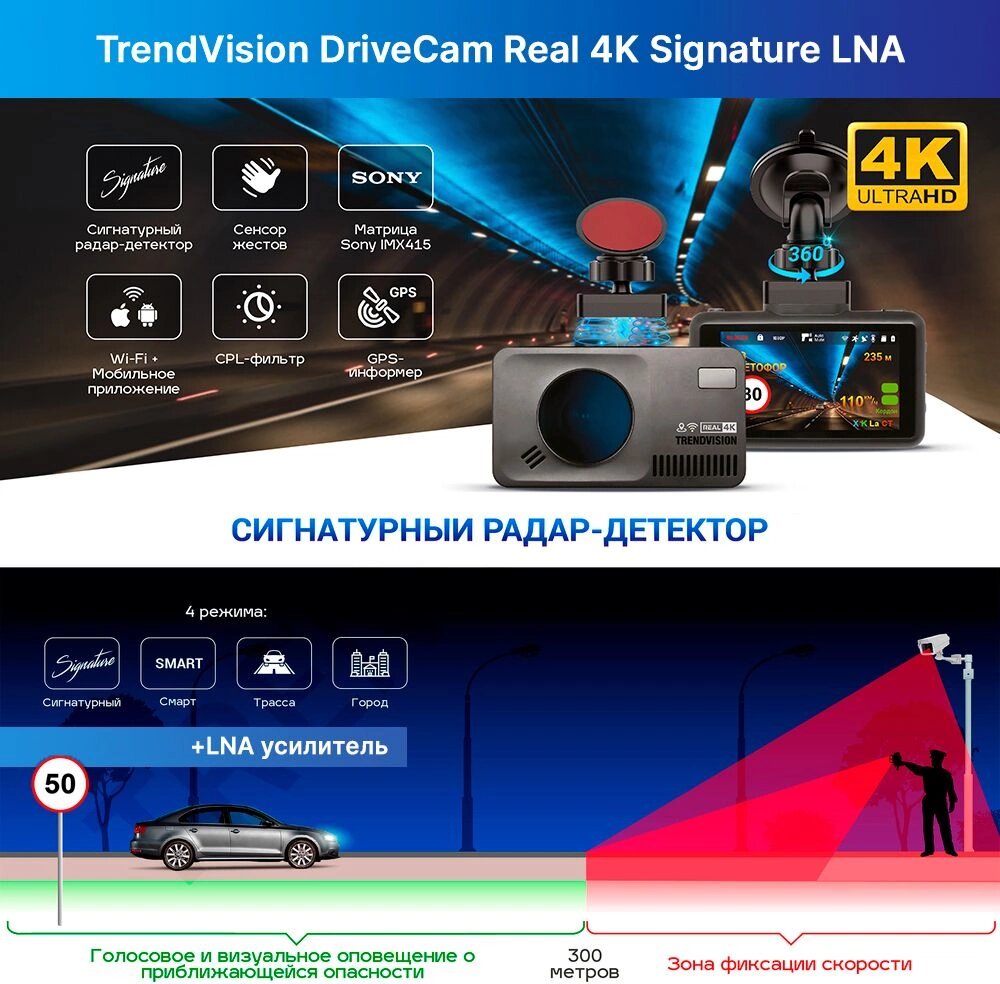Радар-детектор TrendVision TVDCR4KL с видеорегистратором - фото №2