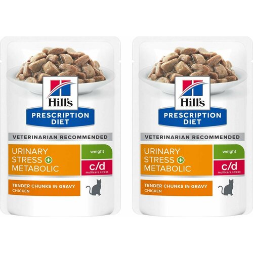 Влажный корм для кошек Hill's Prescription Diet C/D Urinary стресс+коррекция веса с курицей 85 г (кусочки в соусе)