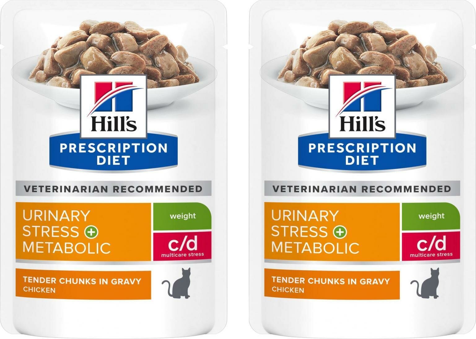 Влажный корм для кошек Hill's Prescription Diet C/D Urinary стресс+коррекция веса с курицей 85 г (кусочки в соусе)