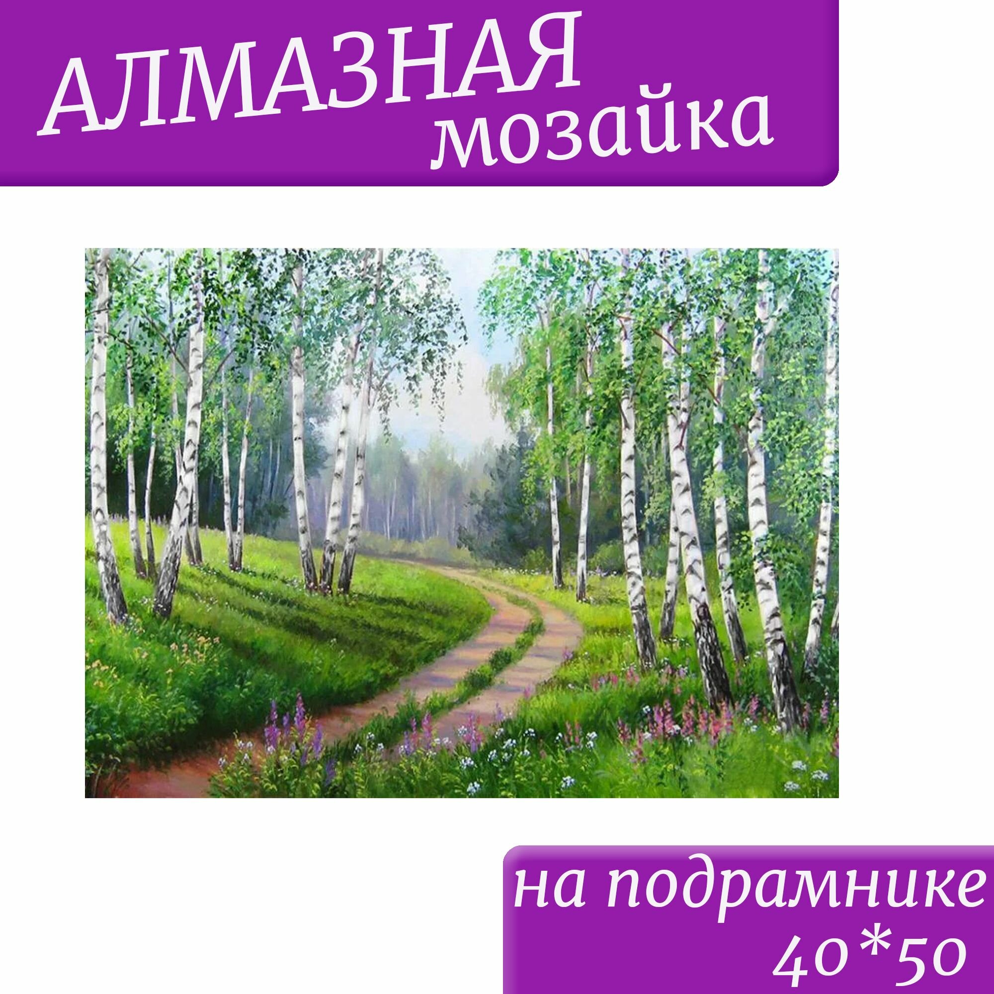 фото Алмазная мозаика 40*50 "Березы тропа" картины из страз