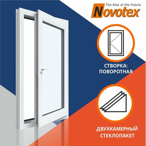 Окно двухкаменое 500x1200 мм поворотное Novotex Techno 58