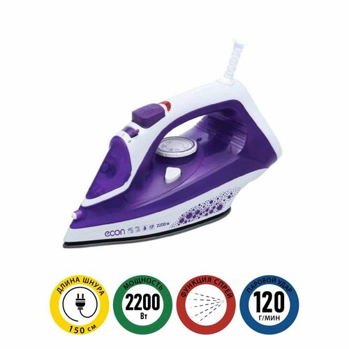 Утюг ECO-BI2201 2200Вт керамическая подошва 40 гмин 300 мл цвет фиолетовый 328900₽