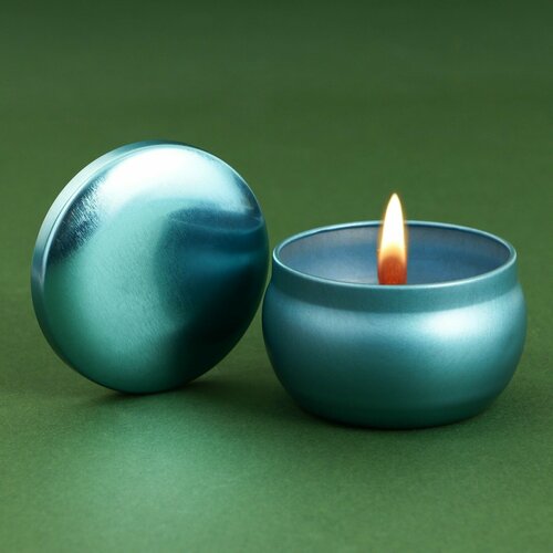 Свеча в железной банке из соевого воска Зимняя свежесть аромат океан диам 6 см 1шт 356₽