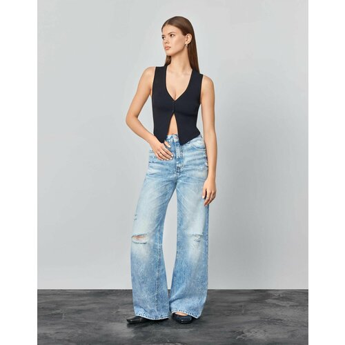 Джинсы широкие Gloria Jeans, размер 42/170, синий джинсы клеш gloria jeans размер 42 170 голубой