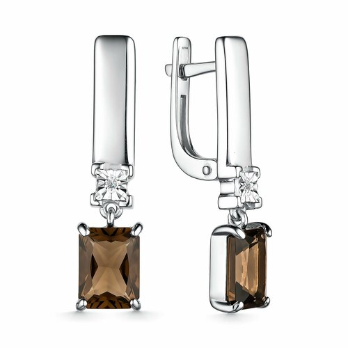 Серьги MINERAL NATION, серебро, 925 проба, раухтопаз, бриллиант, серебряный