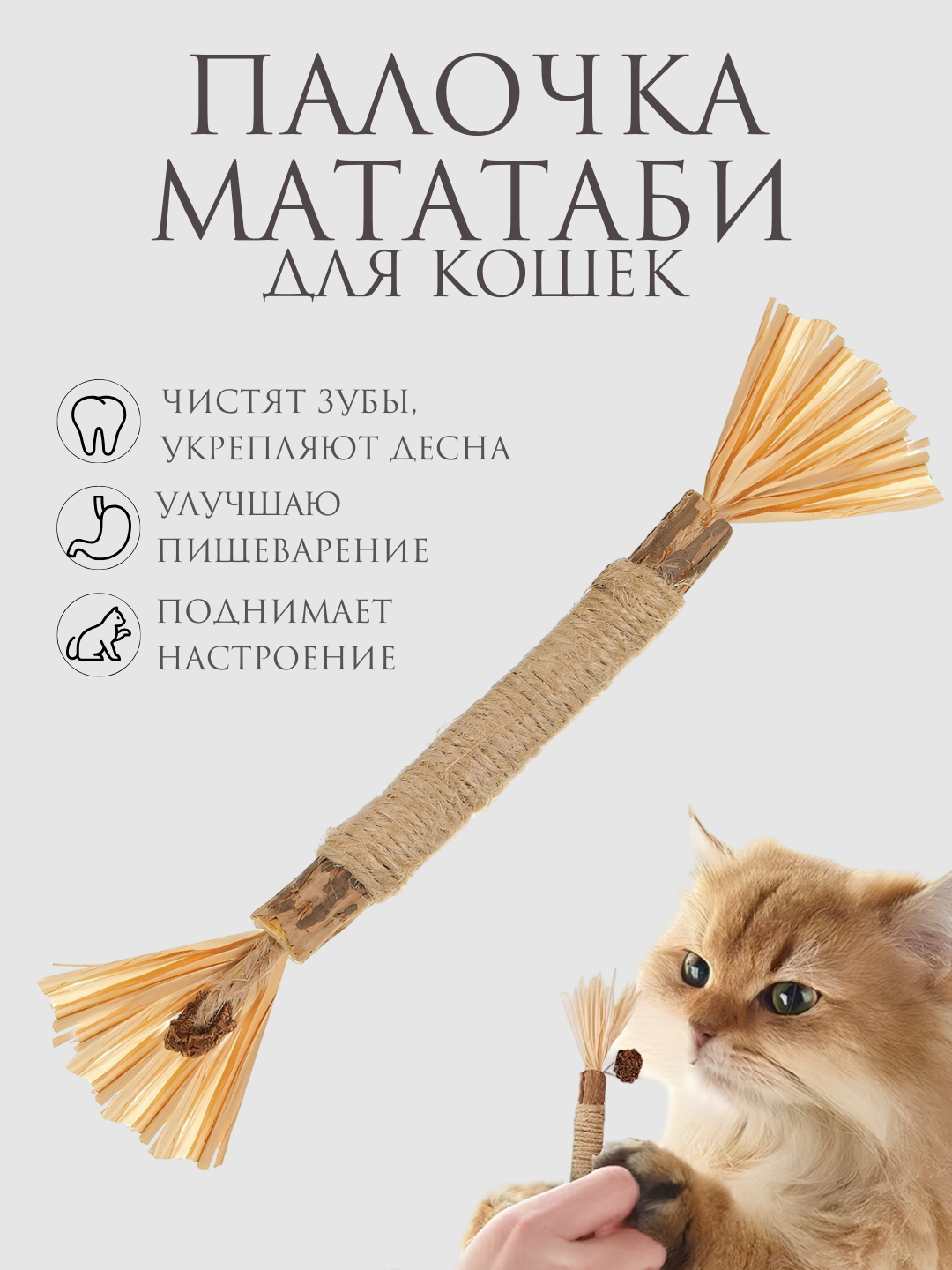 фото Натуральная игрушка для кошек для чистки зубов, палочка-дразнилка Мататаби для котят