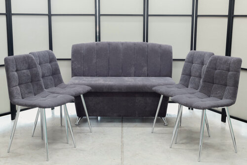 Изображение товара Кухонный диван Альт с 4-мя стульями, 120х56 см, обивка моющаяся, антивандальная, антикоготь, цвет - графит.