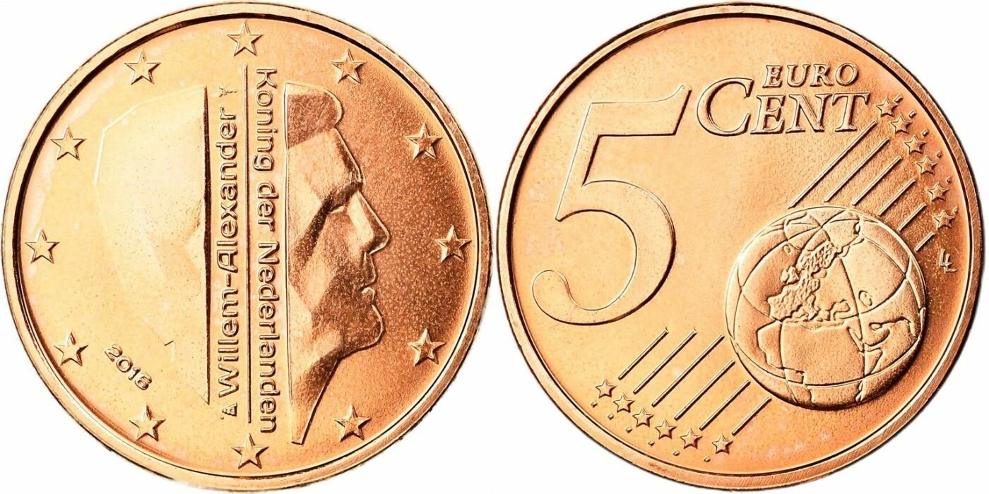 Нидерланды 5 евроцентов, 2014-2024 Виллем-Александр XF
