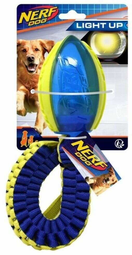 NERF DOG Light Up Мяч для регби светящийся с плетеным пищащим шлейфом, длина 48 см