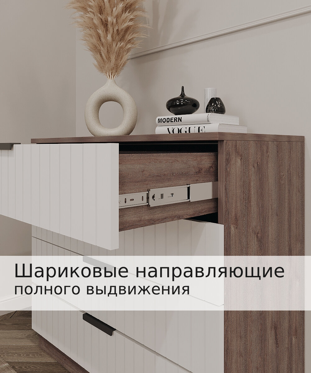 Комод Аквамарин "Венеция", венге/белый ЛДСП/МДФ, 4 ящика, шариковые направляющие — фото 1