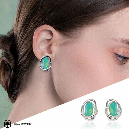 Серьги Emay, искусственный камень, зелeный