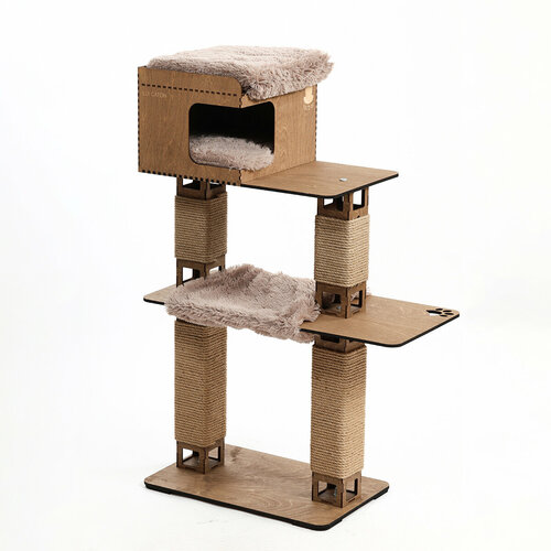 игровой комплекс для кошек меридиан с домиком и когтеточкой цвет темно коричневый Комплекс для кошек LUI CATON с домиком, когтеточкой, коричневый, 110см