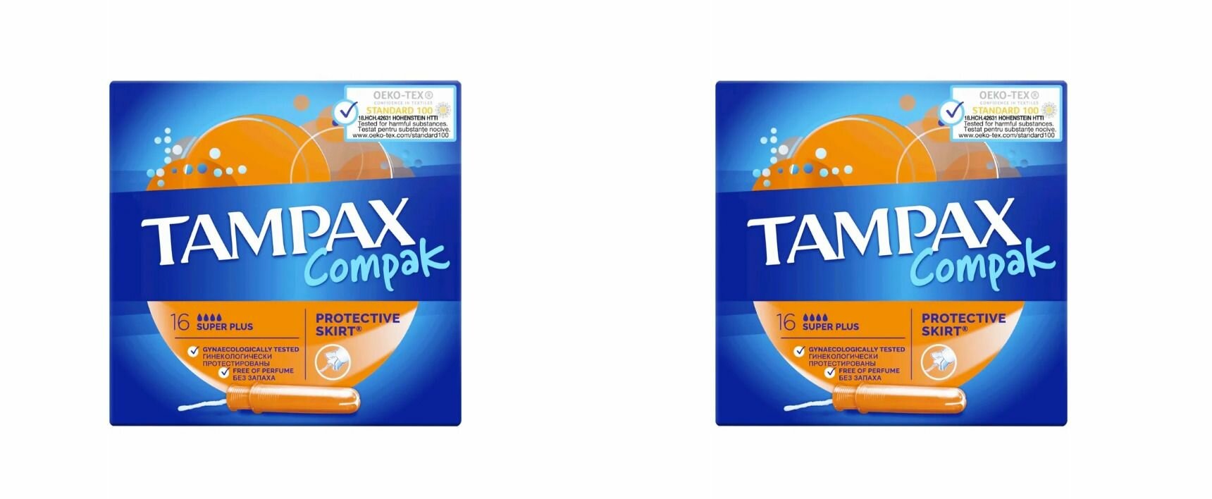 TAMPAX Женские гигиенические тампоны с аппликатором Compak Pearl Super Plus Duo, 16шт в упаковке, 2шт