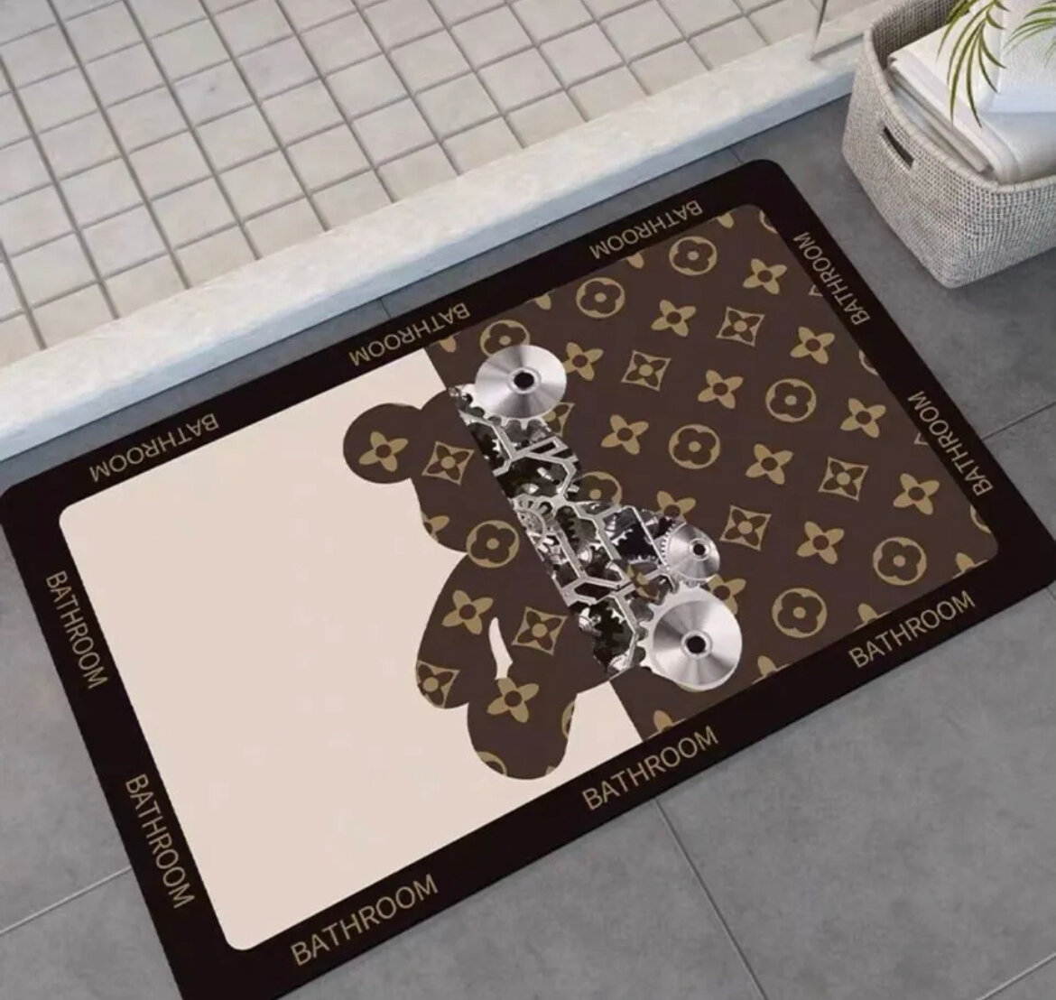 Коврик для ванной быстросохнущий влаговпитывающий оранжевый 60х40 мишка робот