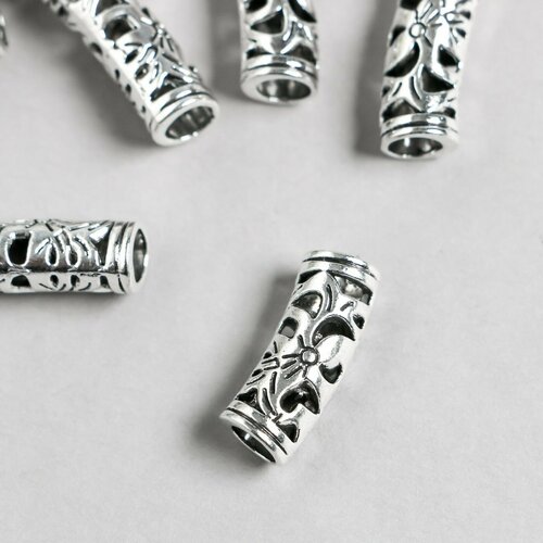 Бусина для творчества металл Дуга с цветочками серебро G148B443 08х2 см 15шт 388₽