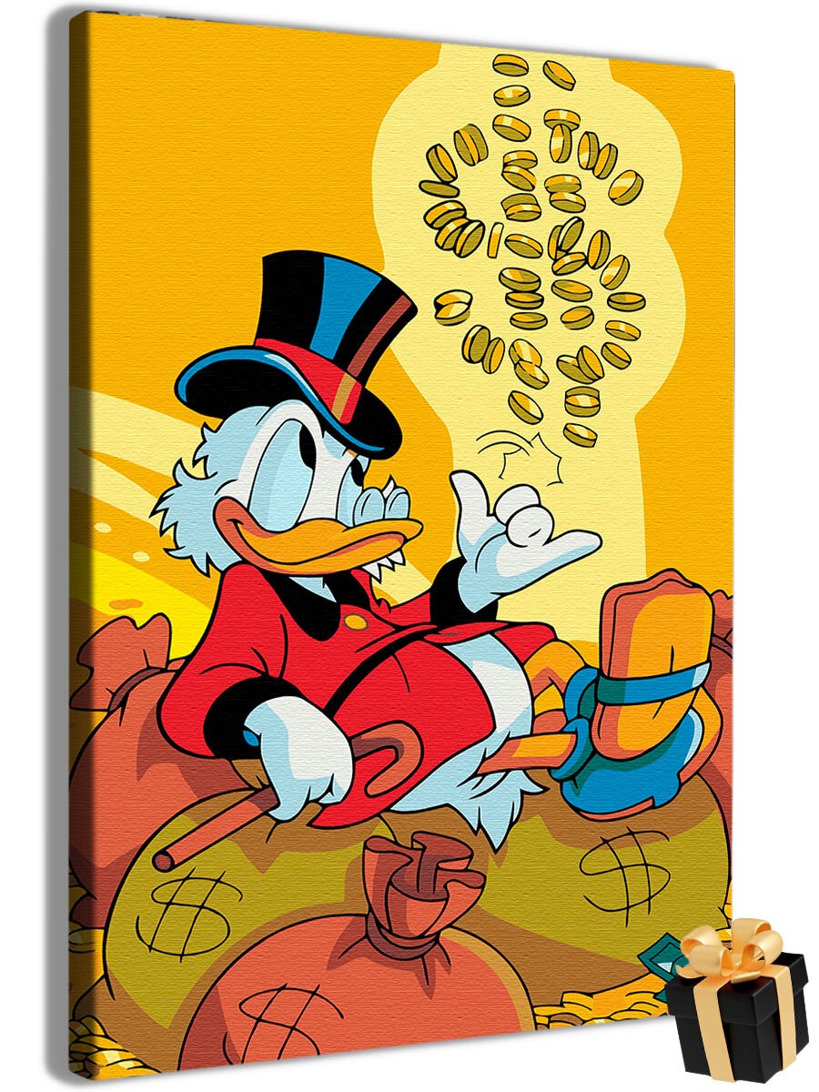 Картина по номерам Скрудж Макдак на мешках с деньгами/ Scrooge McDuck холст на подрамнике 40*60