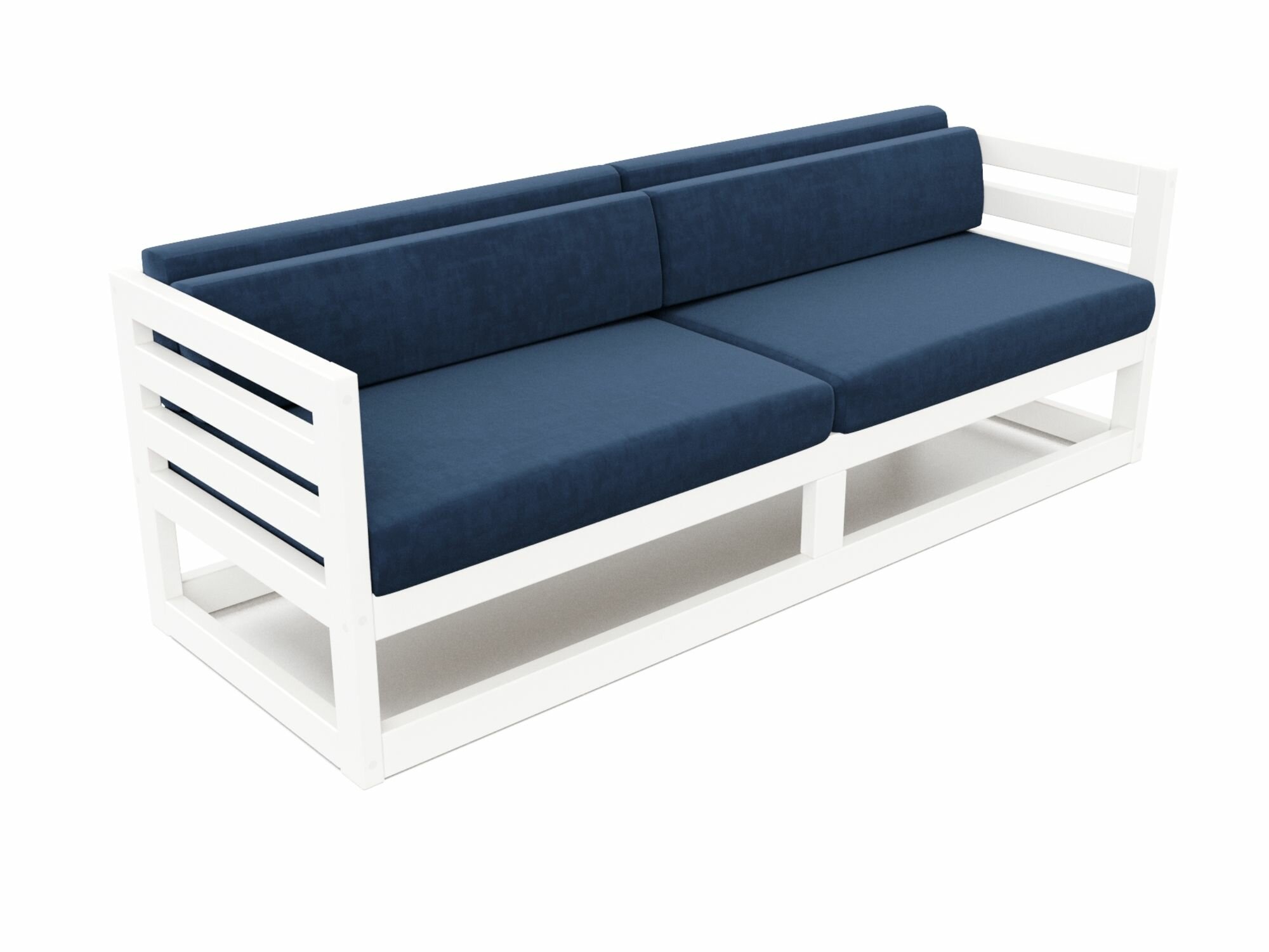 фото Прямой диван магнус-б, синий-белая эмаль, вельвет, массив дерева, офисный, садовый, для кафе и бара, в гостиную, скандинавский лофт